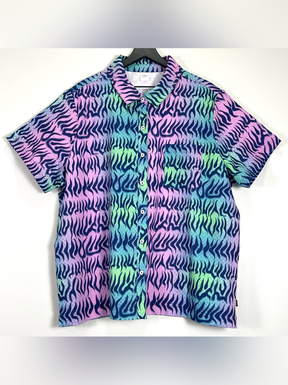TOMBOY X Stretch Short Sleeve Button-Up Top Blue Pink Green Size 2X